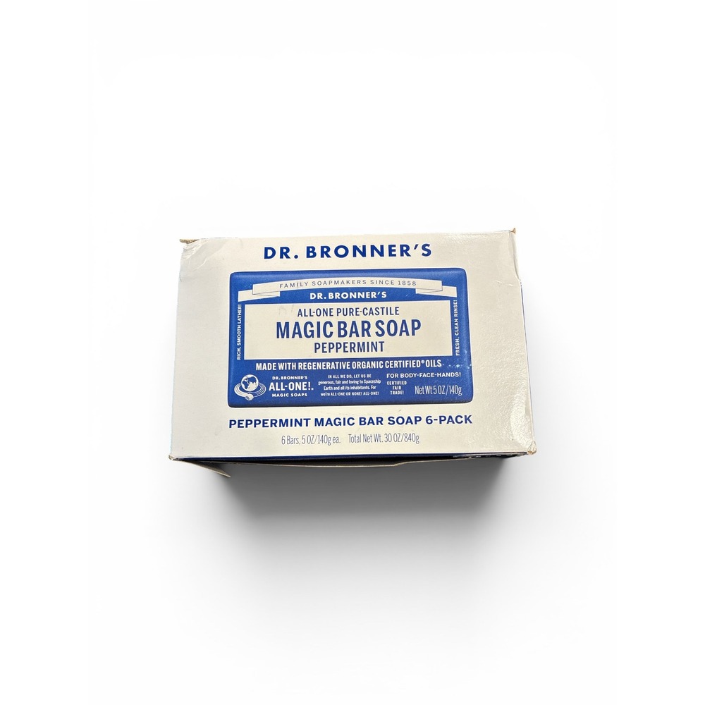Dr. Bronner's - Pure-Castile Magic Bar Soap (Peppermint, 5 ounce, 6-Pack)